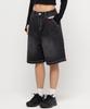 CHAMBROS Wide Non-Faded Single-Pleat Bermuda Denim Half Pants [Washed Black]