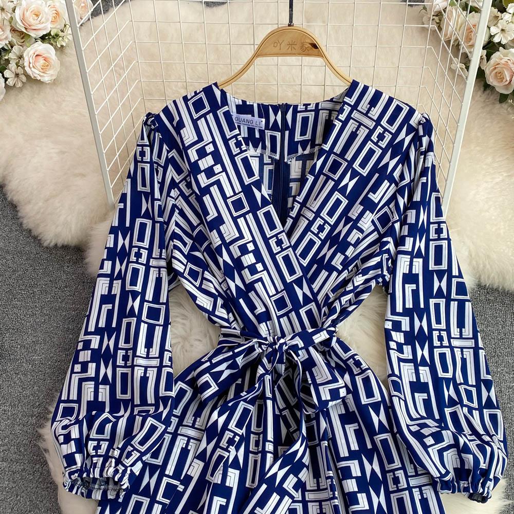 Blauer Overall, Sommer-Jumpsuits für Damen, bedruckt, lässig, hohe Taille, Schnürgurt, sexy Kleidung, Damen-Spielanzug, Overall, Damen-Eleganz