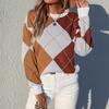 Women's Crew Neck Sweater, Color-Block for Fall and Winter