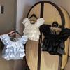 Girls' Summer Clothing New Style Solid Color Ruffled Sleeve Square-Neck Shirt Fashionable Vest For Older Children