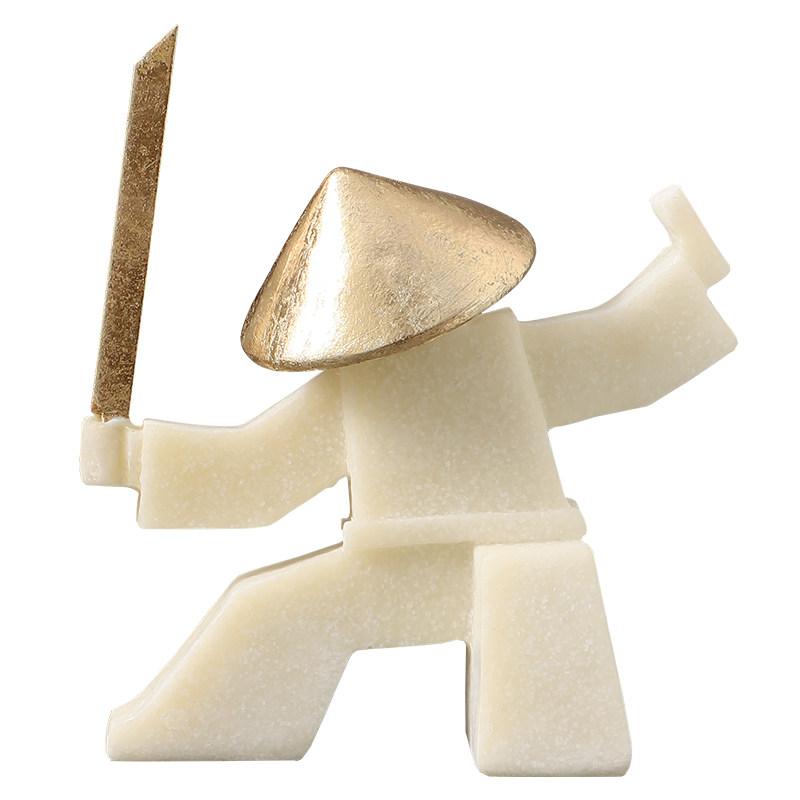 Cartoon Character Sculpture Samurai Swordsman Figure Figurine Resin Handicrafts Geometric Cartoon Figure Home Decoration