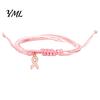 Heart Butterfly Alloy Pendants Breast Cancer Awareness Bracelet for Women, Adjustable Woven String with Comfortable Non Compressive Cord Ribbon Charm,