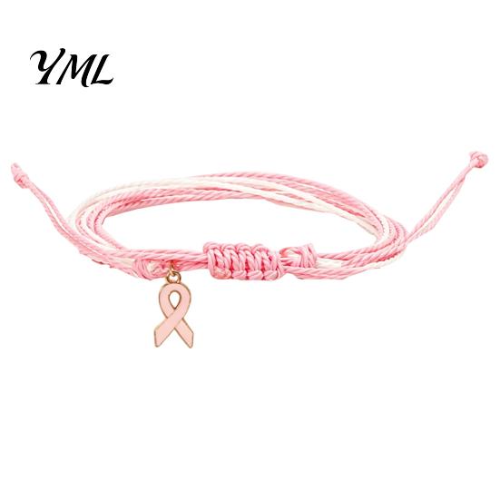 Heart Butterfly Alloy Pendants Breast Cancer Awareness Bracelet for Women, Adjustable Woven String with Comfortable Non Compressive Cord Ribbon Charm,