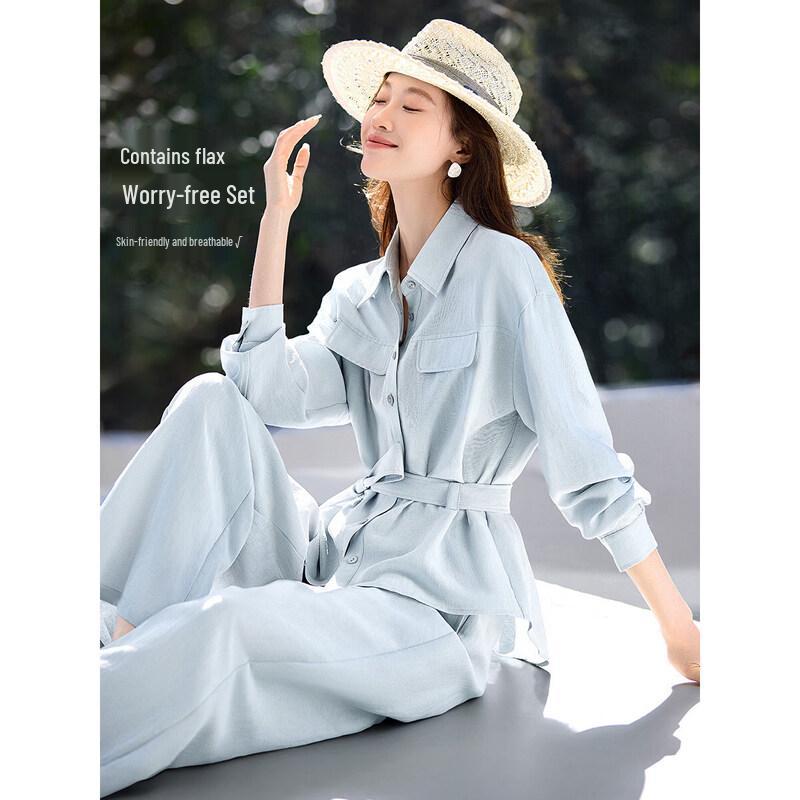 

Мужской комплект: рубашка с лацканами и брюки из смесового льна Mohan Yimei для офиса S