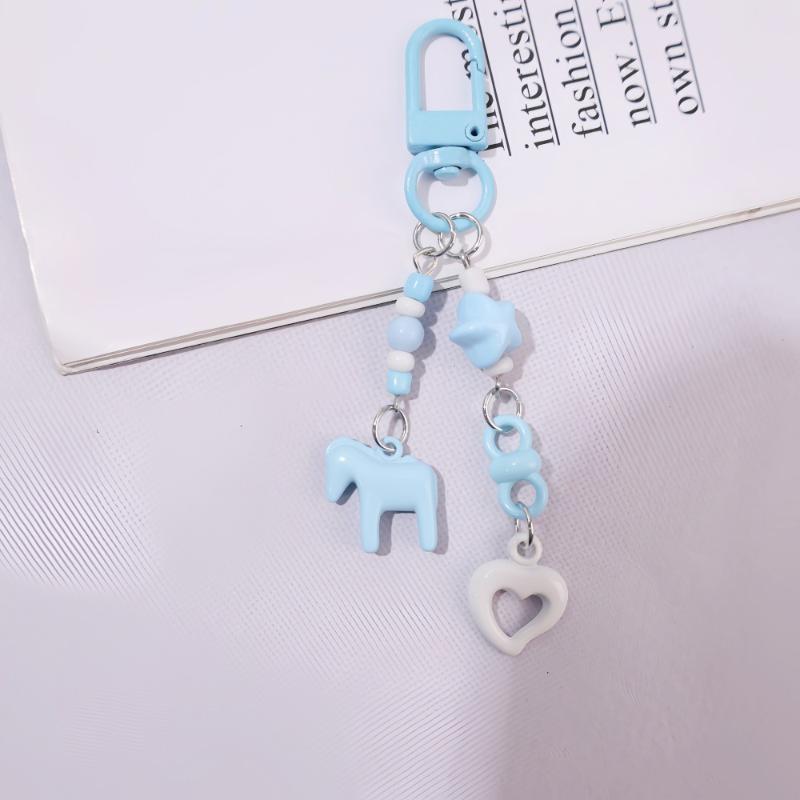 Cute Cartoon Alloy Pony Beaded Pendant Keychain Fashion Key Ring Bag Pendant Kawaii Mobile Phone Chain Accessories Gifts