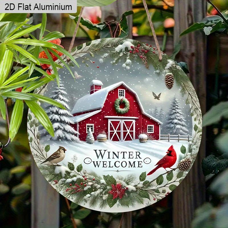 2D Flat Aluminium Cardinal Christmas Welcome Sign - Warm Winter Figurine Ornaments - Ideal for Front Door, Wall, Porch, Window Decor - Ideal