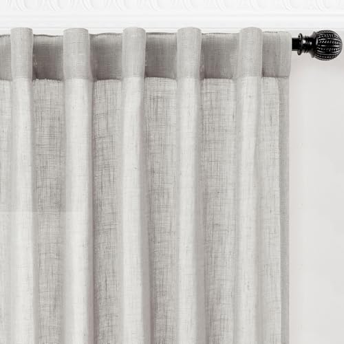 Homaxy Linen Semi Sheer Curtain 2 Panels Light Filtering Drapes with Rod Pocket Back Tab for Living Room Bedroom Farmhouse Decor