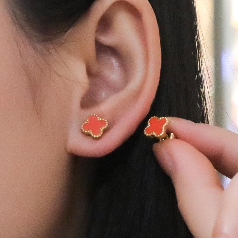 Luxurious Four-Leaf Clover Stud Earrings: European-American Style, Fashionable and Unique Design for Women