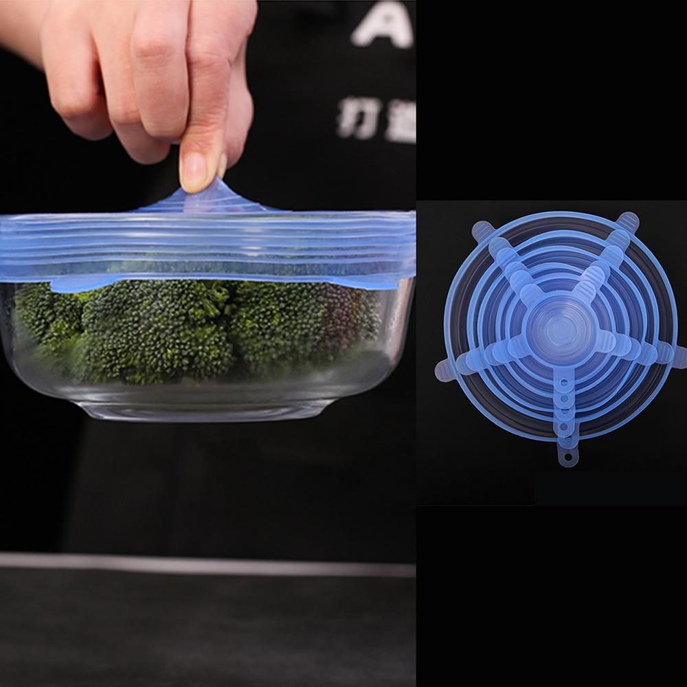 6Pcs Reusable Silicone Stretch Lids Wrap Bowl Seal Cover Kitchen Food Storage