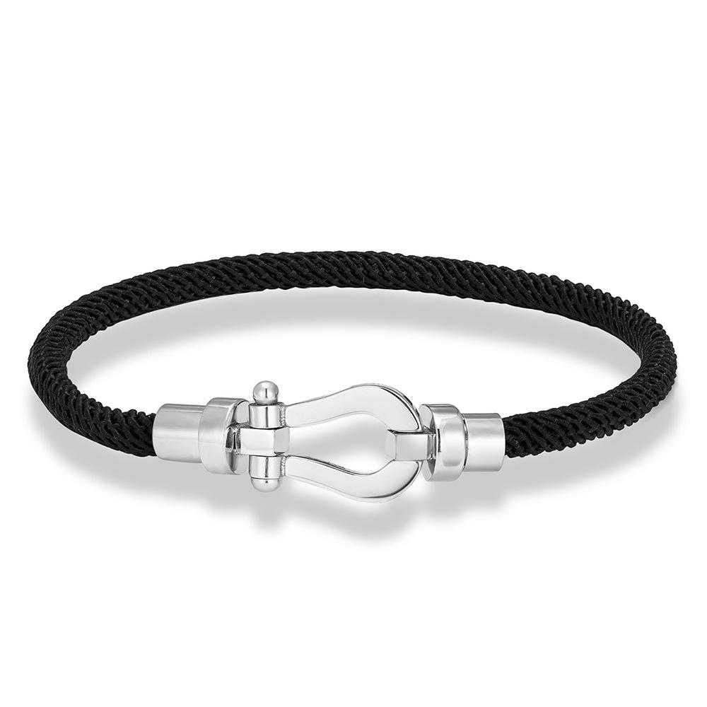 

Stainless Steel Horseshoe Buckle Braided Rope Bracelet, Multi-color Industrial Style Men s and Women s Hand Rope 19CM