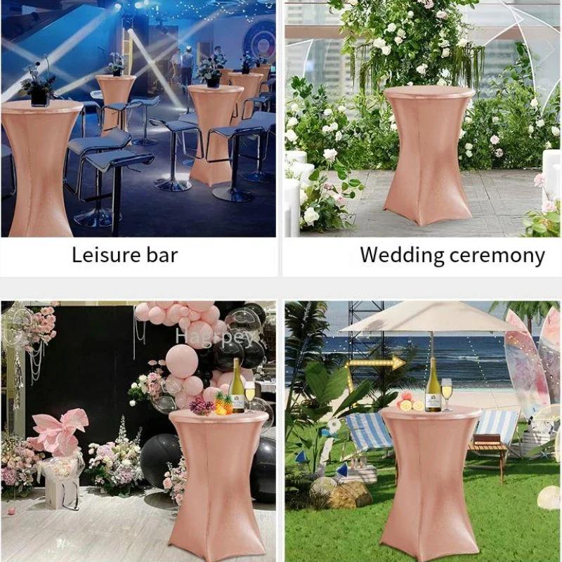 Stretchable Elastic Cocktail Table Covers Spandex Hotel Wedding Party Metallic Black/Gold/Silver/Rose Round Tablecloths 1-10pcs