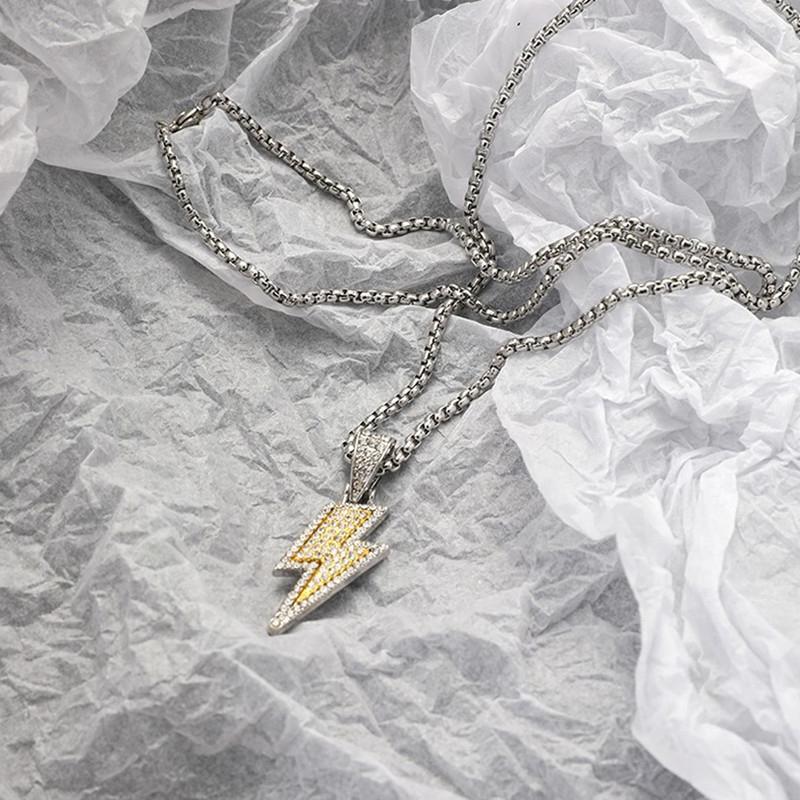 Charm Necklace Shine Full Zircon Lightning Necklace For Women Men Iced Out Chain Hip Hop Party Jewelry Accessories