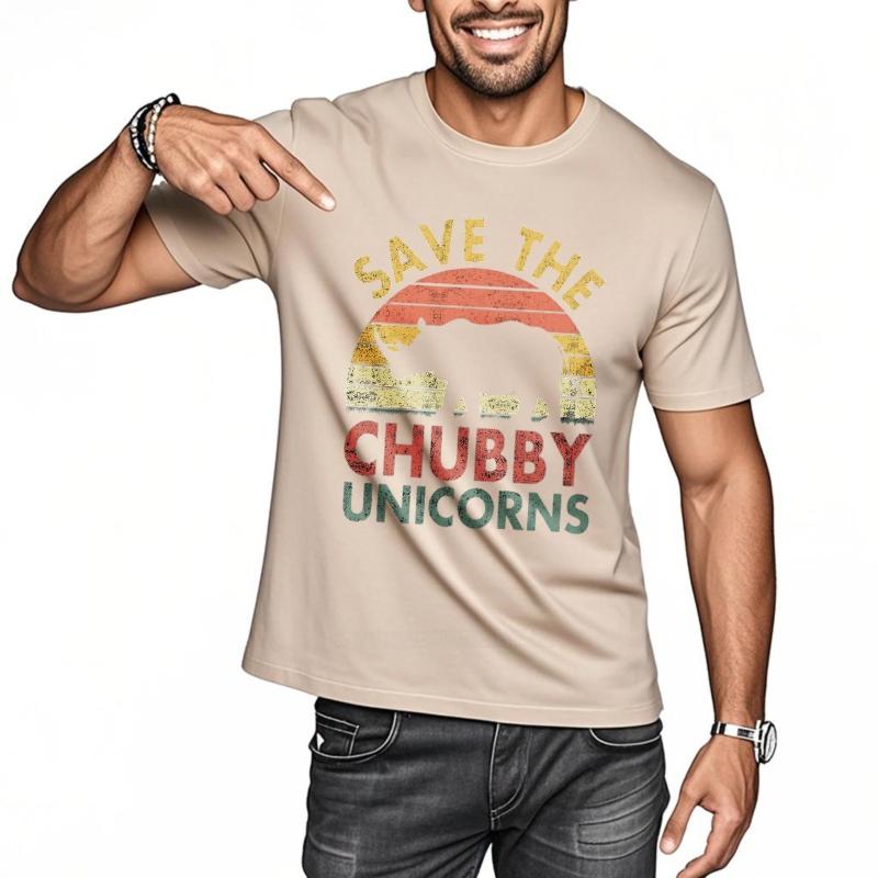 Vintage letni męski t-shirt Save The Chubby Unicorns Krótki rękaw Z nadrukiem Okrągły dekolt T-shirt męski bawełniany t-shirt modne topy