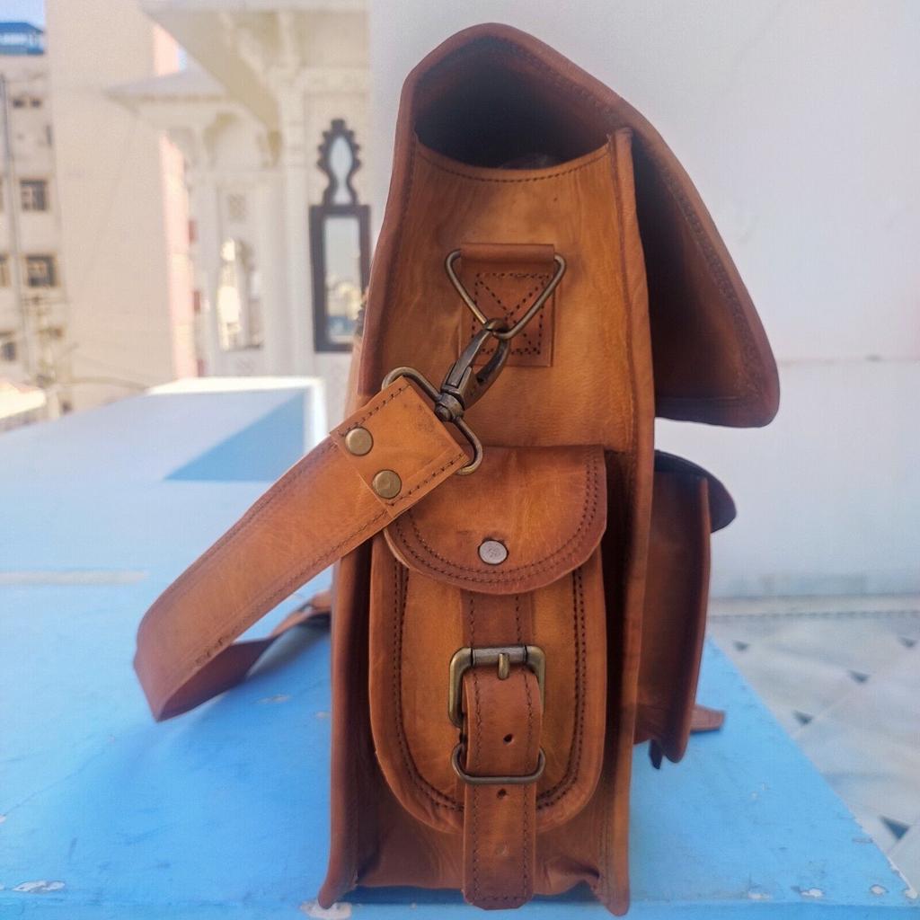 Vintage echte braune Ziegenleder Distressed Herren Satchel Handgefertigte Aktentasche