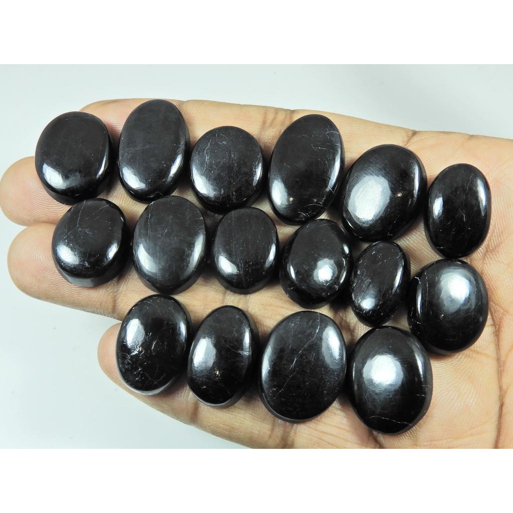 305Cts.Natural Black Tourmaline Oval Shape Cabochon Loose Gemstone 16Pcs Lot C-2903