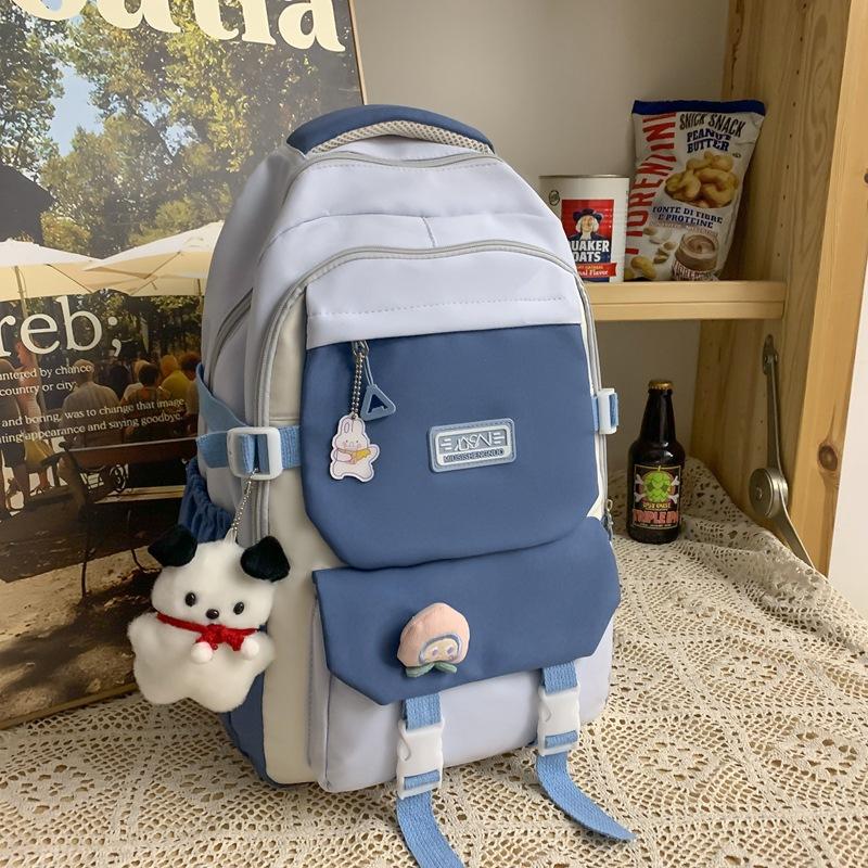 School Bag Junior High School Girls Japanese Ins College High School Versatile Contrasting Color Backpack Niche Design College Student Backpack