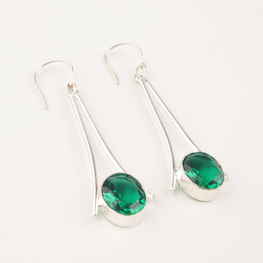 Natural Chrome Diopside Gemstone 925 Sterling Silver Handmade Earrings 2.63" EE-136-9