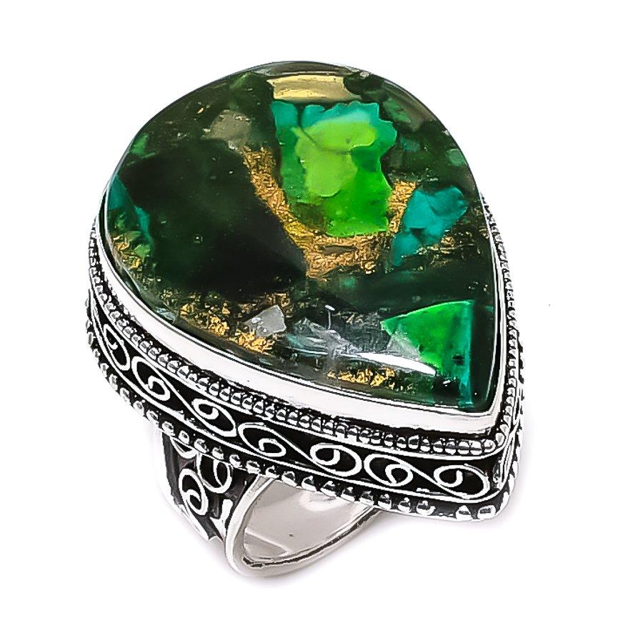 Natural Copper Turquoise Gemstone 925 Sterling Silver Jewelry Ring Size 9 ETC-14439