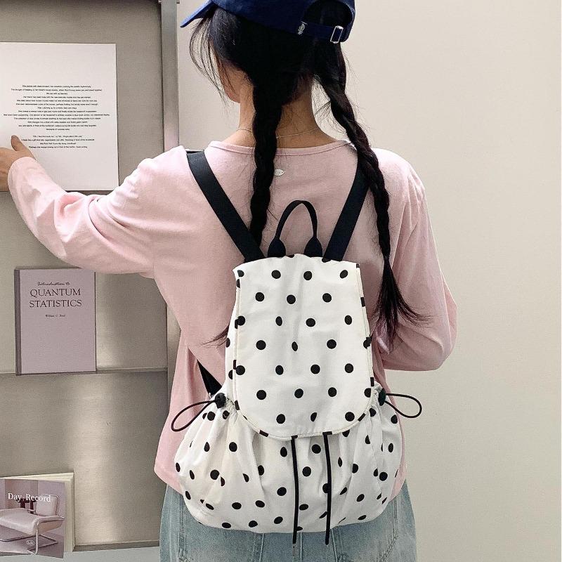 Sac à dos en nylon à pois pour femme grande capacité rabattable voyage extérieur niche loisirs tendance sac d'école femme