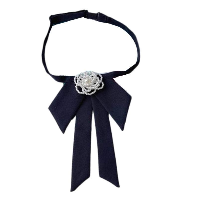 Damskie krawaty z muszką w stylu college'u, biżuteria z pereł, wstążka, krawat, mundurek szkolny, kokarda, muszka do kołnierzyka koszuli