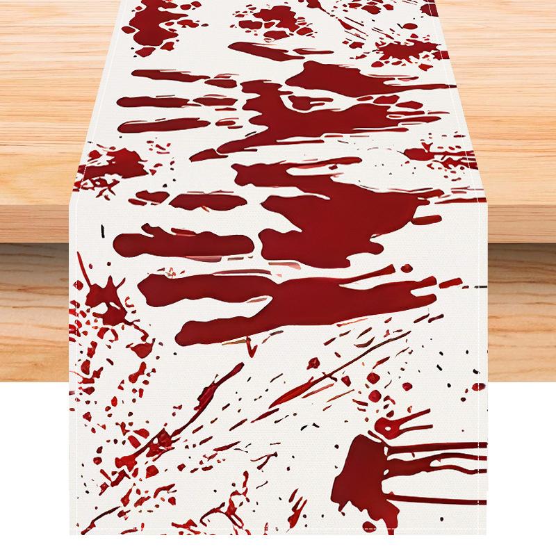 

1pc Red White Halloween Table Runner Blood Fingerprint Pattern Dustproof Durable Tablecloth for Halloween Theme Party Decoration 33x183cm