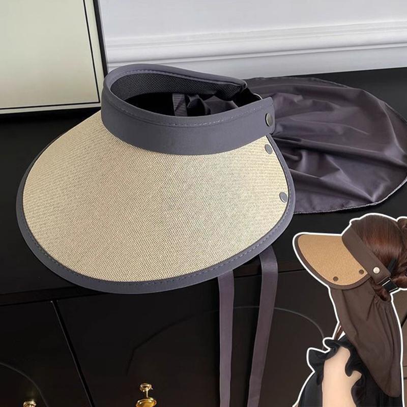 

Summer Women S Big Brim Vinyl Empty Top Hat Foldable Riding Shade Surround Hat Straw Hat Removable Sunscreen Hat серый
