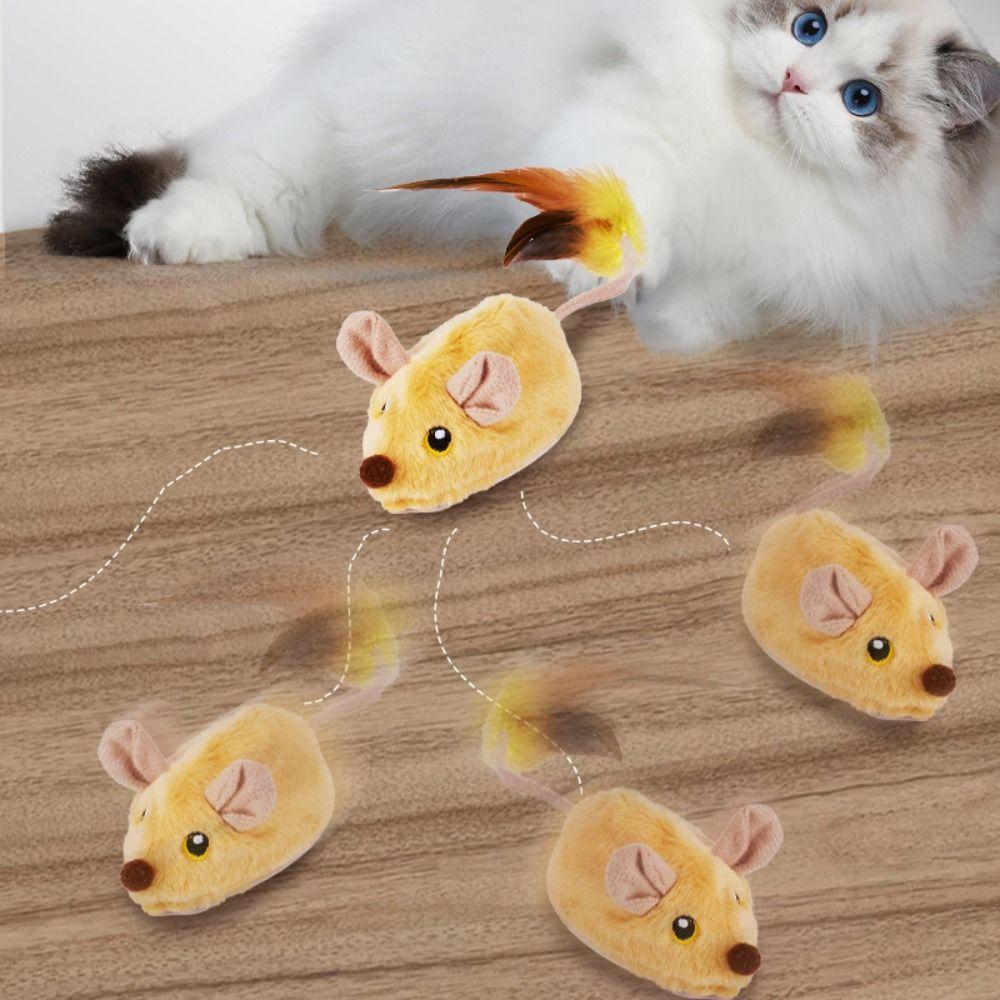 Steerable Automatic Sensing Moving Mouse LED Light USB Rechargeable Pet Plush Toy Kitten