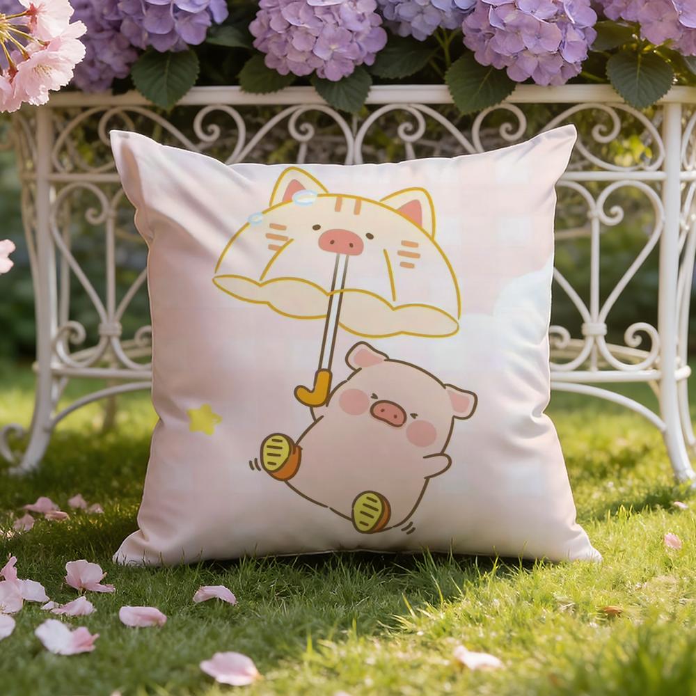 Cartoon L-Lulu Pig Pink Cushion Cover Home & Car Dual-Scene Pillow Cover: Reversible for Premium Comfort