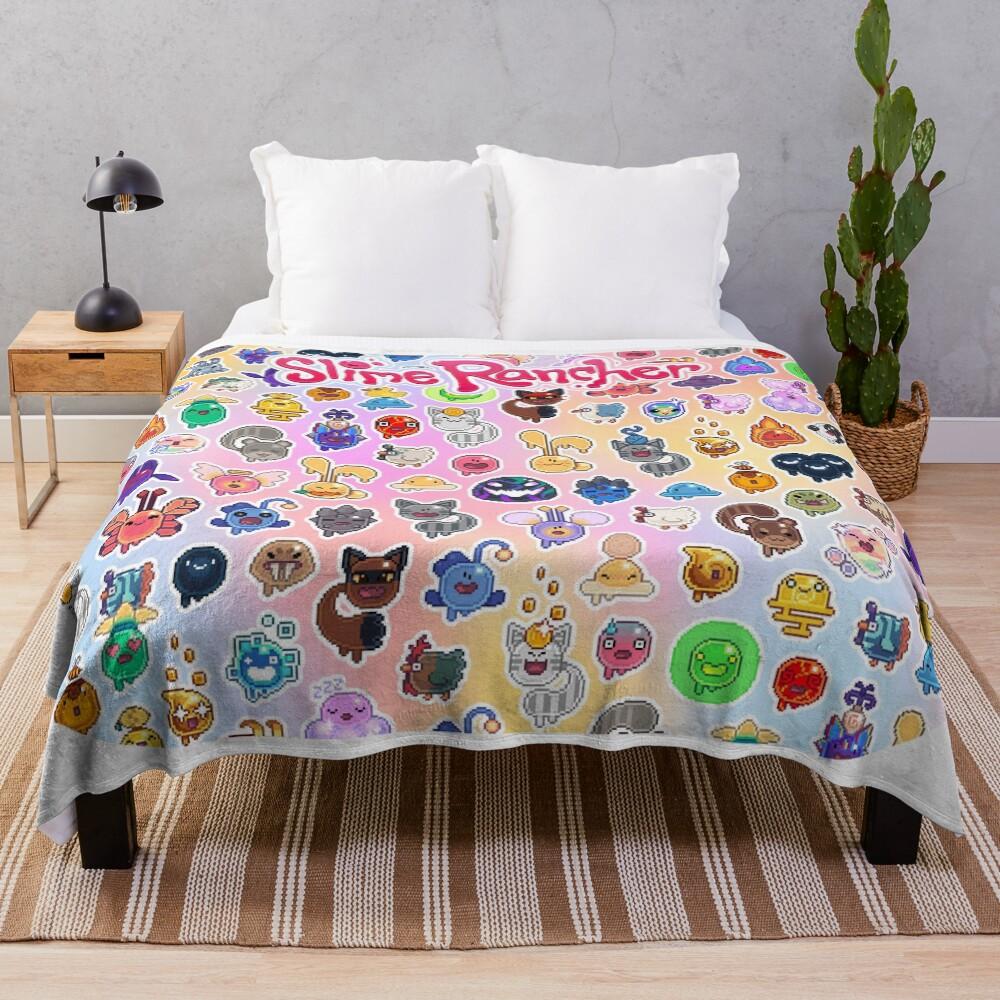 Slime Rancher Pattern with Title - Bordered - Plorty Corner Throw Blanket