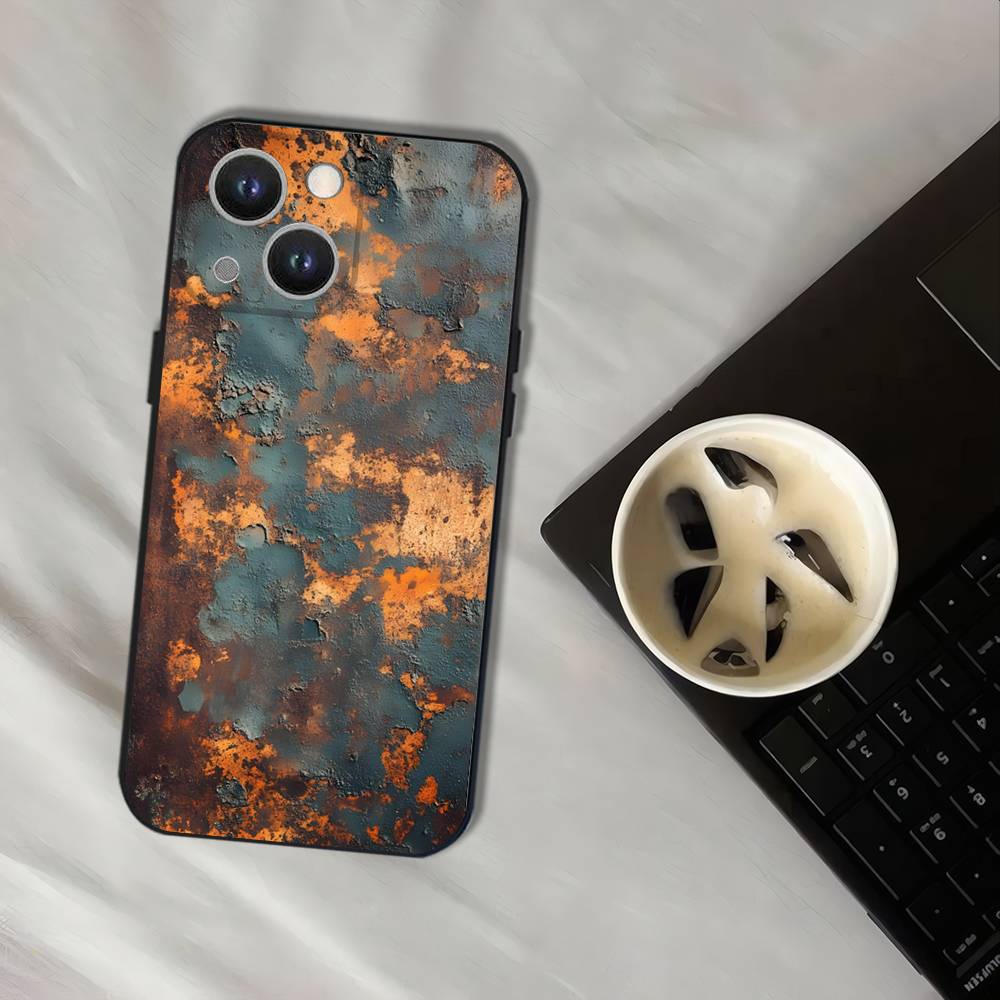 Retro Industrial Style Rusty Phone Case For iPhone 17,16,15,14,13,12,11,Pro,XS,Max,XR,Plus,E,SE4,Mini Black Soft Cover
