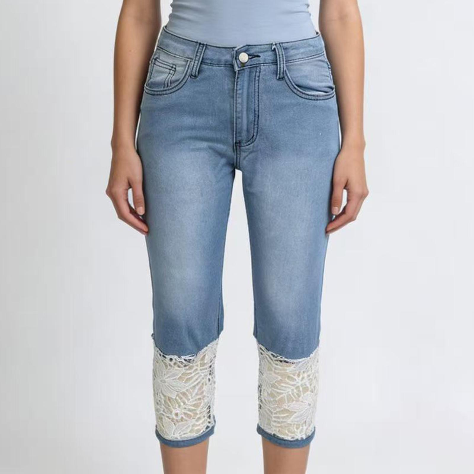 

Женские джинсы средней эластичности, модные джинсовые брюки прямого кроя с карманами XL синий