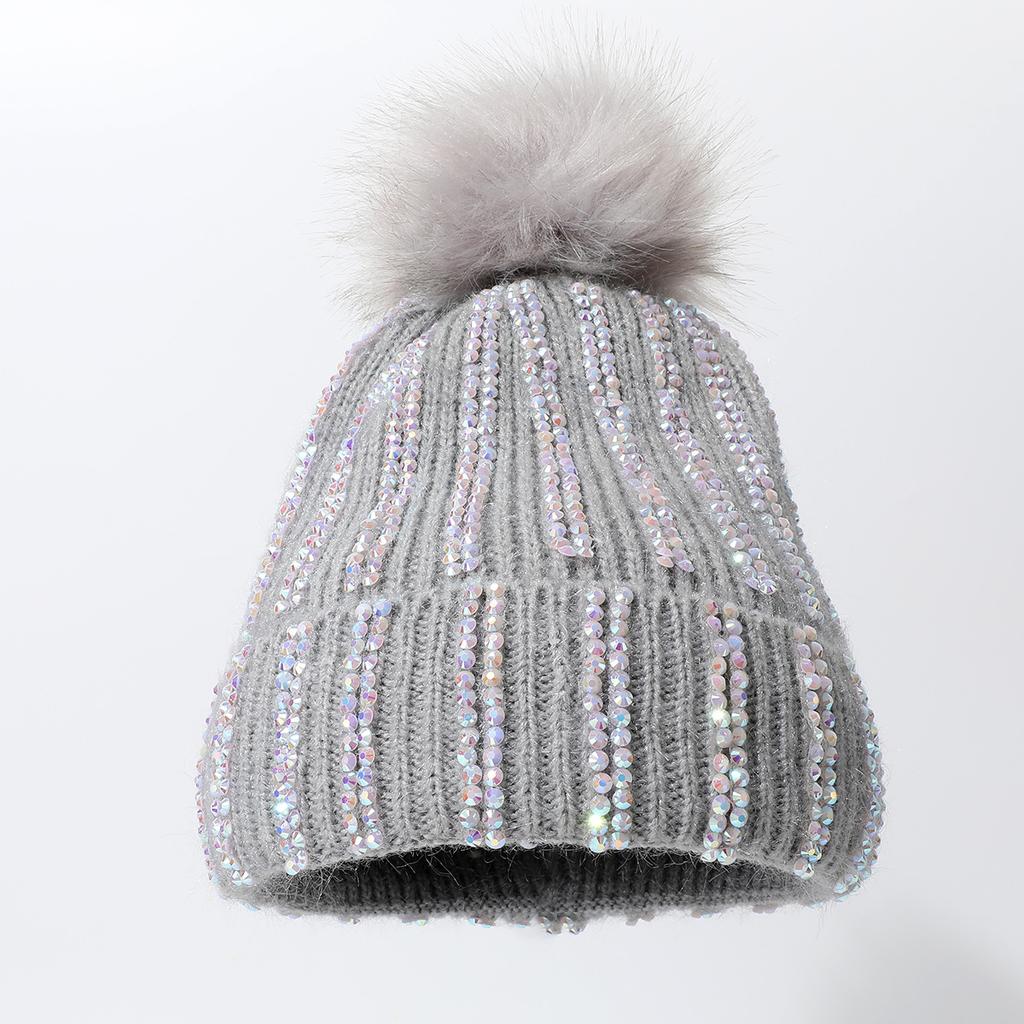 Solid Color Outdoor Cold Protection And Warm Hat, Knitted Hat, Thickened Pom-Pom Full Drill Sleeve Hat.