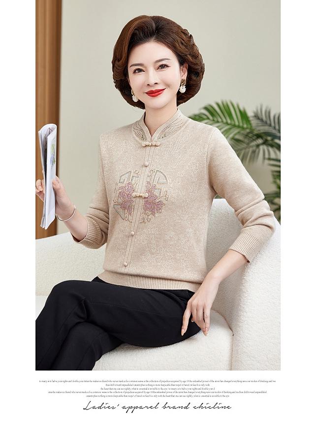 Autumn/Winter Velvet-Lined Qipao Sweater for Middle-Aged Women