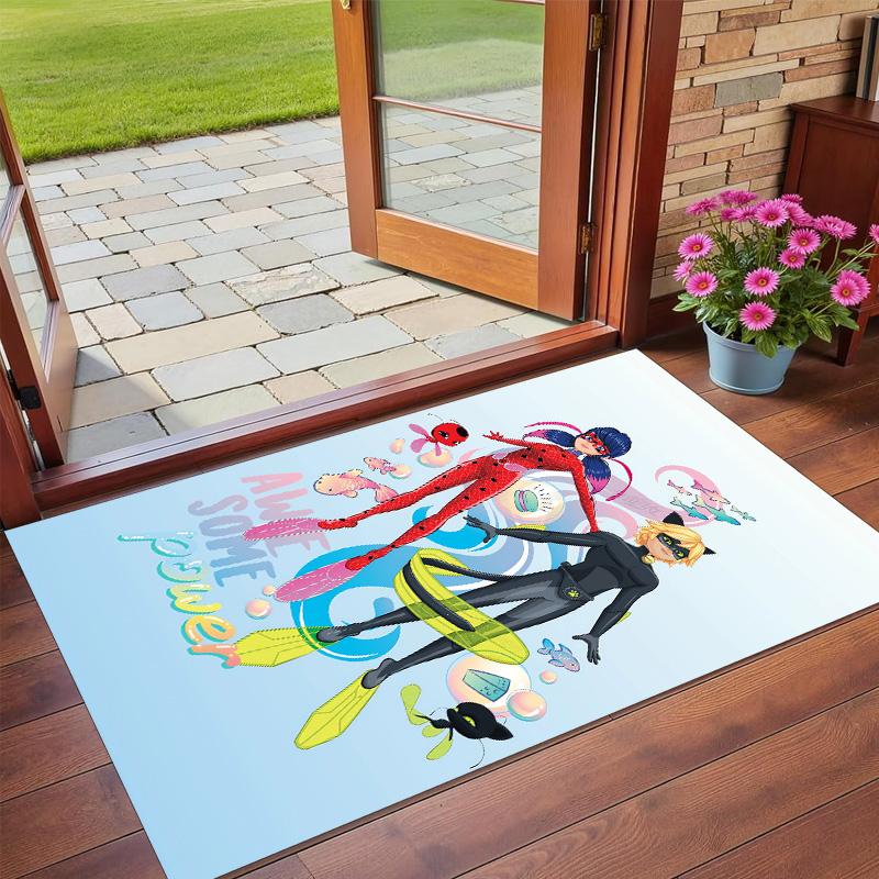 Rutschfester Kristall-Samt-Teppich, Teppich mit Miraculous Ladybug Design für Innenbereich Wohnzimmer Schlafzimmer Heimdekoration