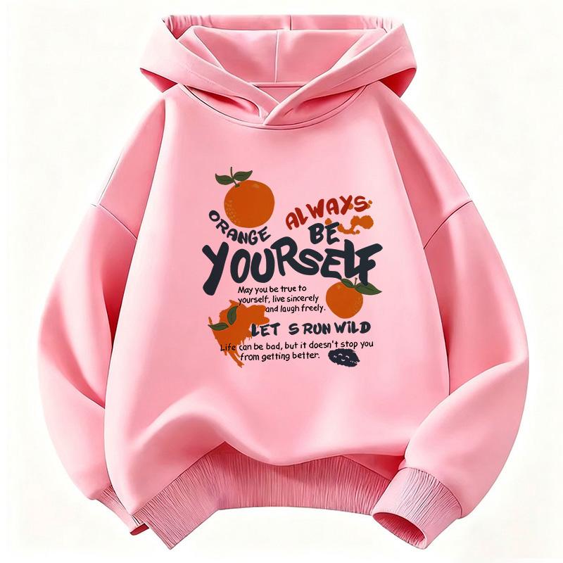 Funny Orange Harajuku Style Hoodie Kids Children's Sweatshirt Hoody for Boys Girls Casual Hoodies Hip Hop Clothes
