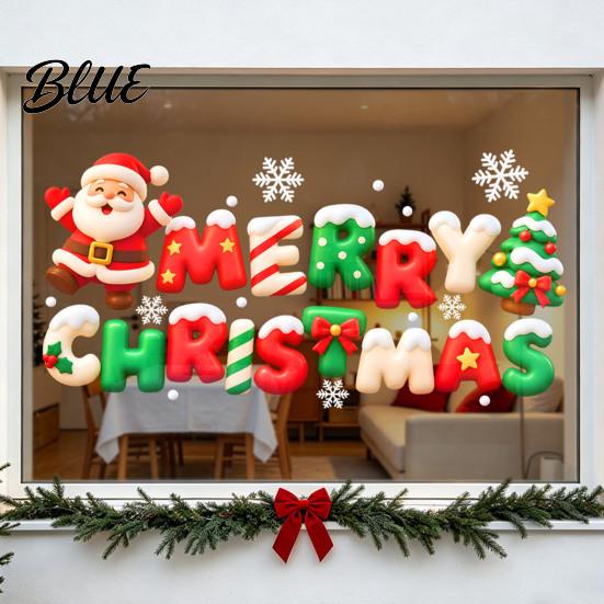 Reusable Christmas Wall Decals 3D Window Stickers with Santa Claus Xmas Tree and Snowflake Designs Removable Indoor Party Accents PVC Cling