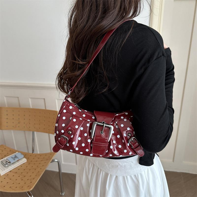 Women Simple Korean Style Retro Polka Dot Armpit Single Shoulder Bag For Daily Commute