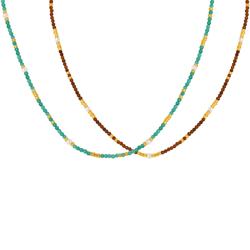 Boho Colorful Rice Beads Choker Necklace for Women, Stainless Steel Clavicle Chain Imitation Pearl Charm Handmade Jewelry