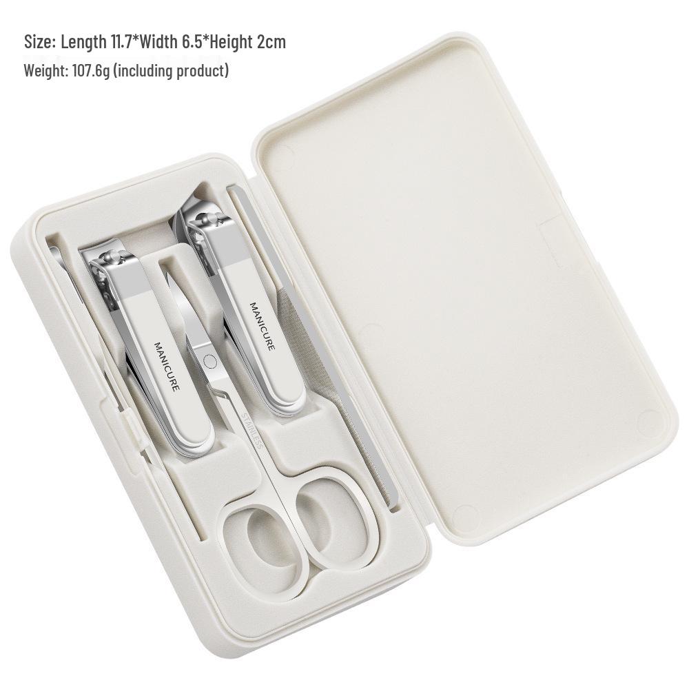 Stainless Steel Nail Clippers Set: Portable Mani-Pedi Tools with Ear Pick, Pedicure Knife, Oblique Clippers, and Dead Skin Scissors.
