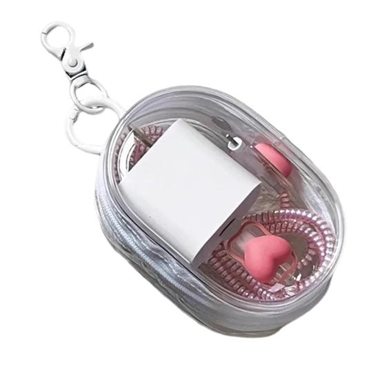 

Портативный мини прозрачный пакет для хранения на молнии, органайзер для экономии места для наушников, зарядных устройств, универсальный с удобной петлей для ключей белый