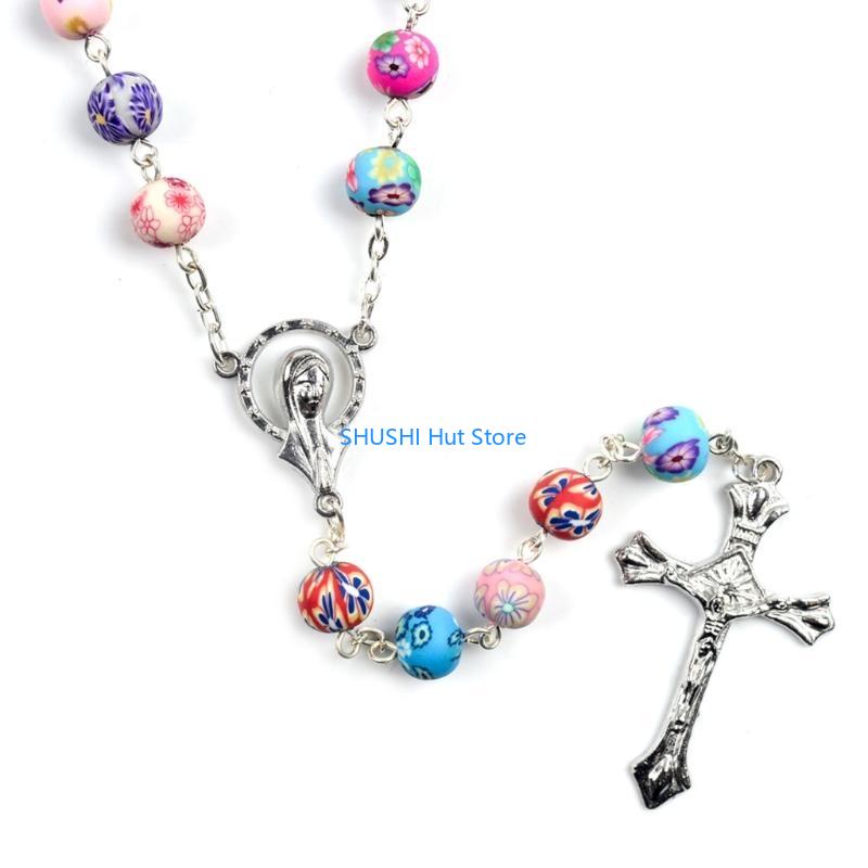 Christian Catholic Religious Rosary Necklace for Cross Pendant Rosary Chain Jewe D57B