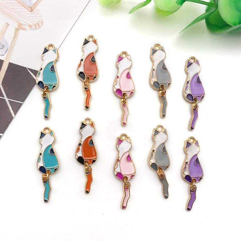 10Pcs Metal Kitten Charm Cartoon Cute Colored Cat Pendant Dangle Jewelry Making Accessory for DIY Necklace Earrings