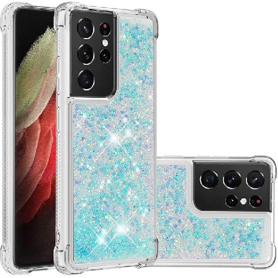 Kompatybilny z etui Galaxy S21 Ultra, Przezroczyste etui z brokatem, Płynny piasek, Wstrząsoodporne, Ochronne, Iskrzące, Silikonowe, Miękkie etui TPU dla Samsunga