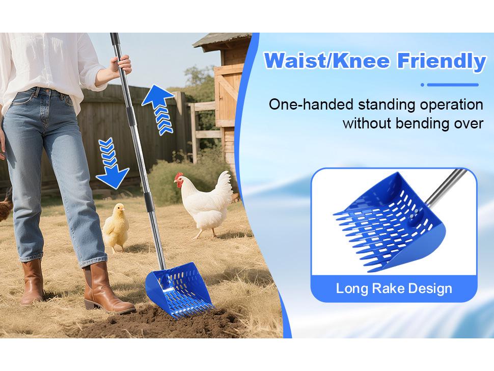 Durable 2-in-1 Chicken Manure Shovel & Rake with Sand Sieve for Chicken Coops & Small Farms