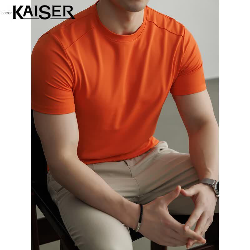 Kaiser Men's Linen Silk Blend Breathable Crew Neck T-Shirt