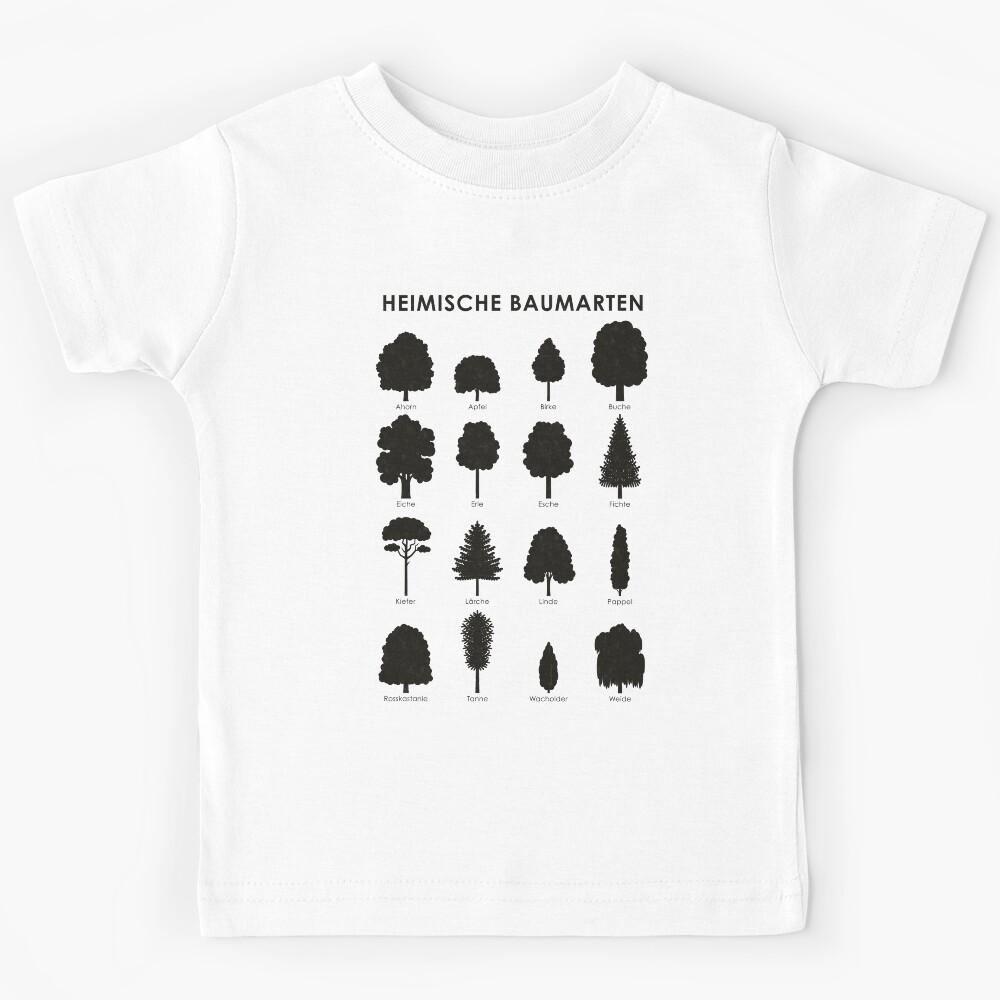 Native tree species, tree silhouettes or species chart / infographic (German) Kids T-Shirt 150