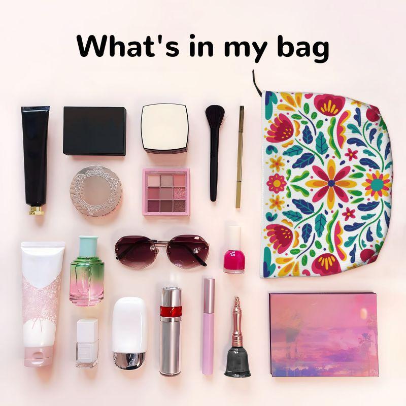 Mexican Flowers Floral Art Print Cosmetic Bag Women Portable Makeup Bag Organizer Case Beauty Storage Toiletry Bags