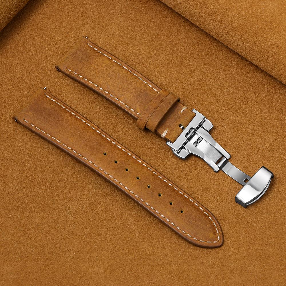 16/18/20/22/24mm Stitching Cowhide Strap for Omega for Wrist Bracelet for Seiko Vintage Leather Watch Band Butterfly Buckle Belt
