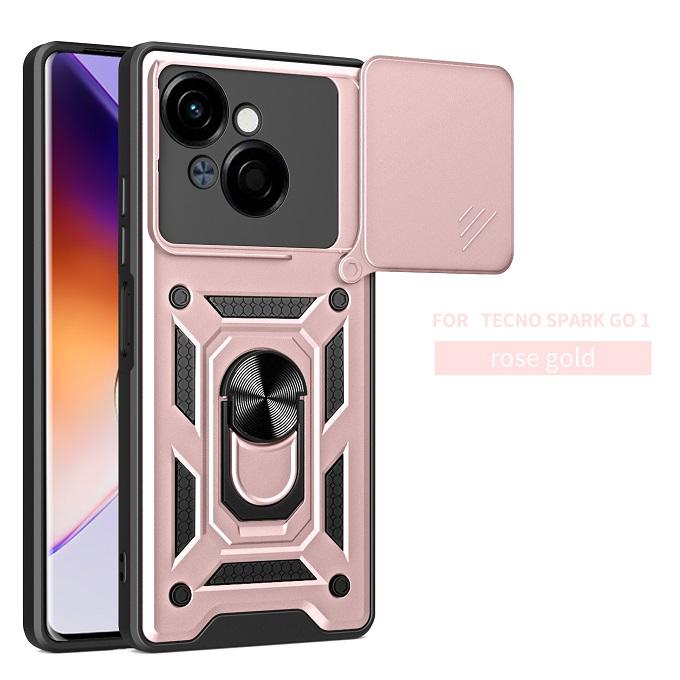 Luxury Slide Camera Lens Case For Tecno Spark Go 1/ Pop 9 4G Shockproof Bumper Cover vehicle-mounted Magnetic Kickstand Cover