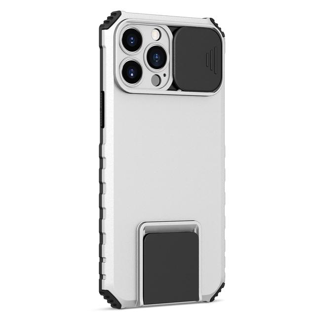

Броня противоударный чехол для камеры с выдвижными объективами для Iphone 14 Plus 14 13 12 11 Pro Max XS XR с подставкой-держателем, жесткий чехол for iPhone 14Pro белый